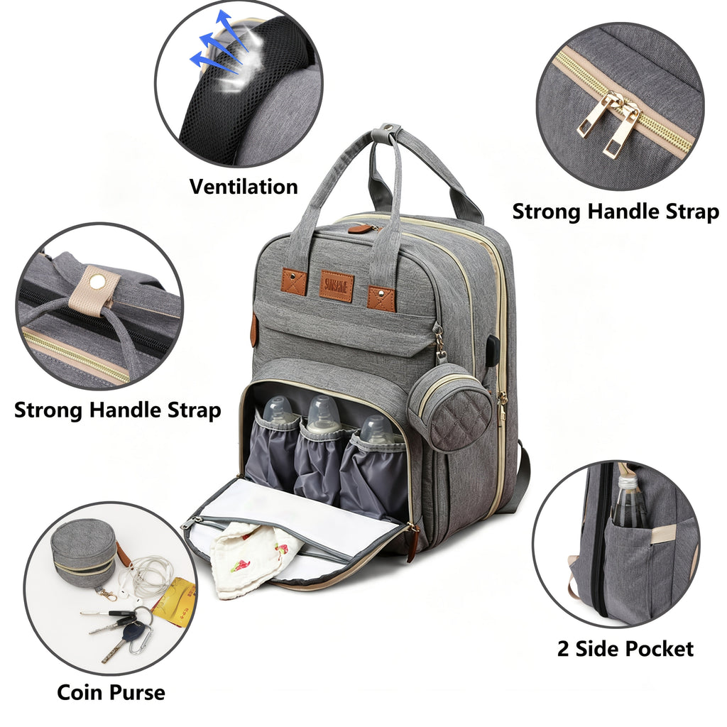 Lamroro Diaper Bag Backpack with Changing Station & Pad, Large Capacity Multi-Functional Travel Bag for Moms & Dads, Stylish Baby Shower Gift, 4 Colors Including Red Black Light Blue & Dark Blue