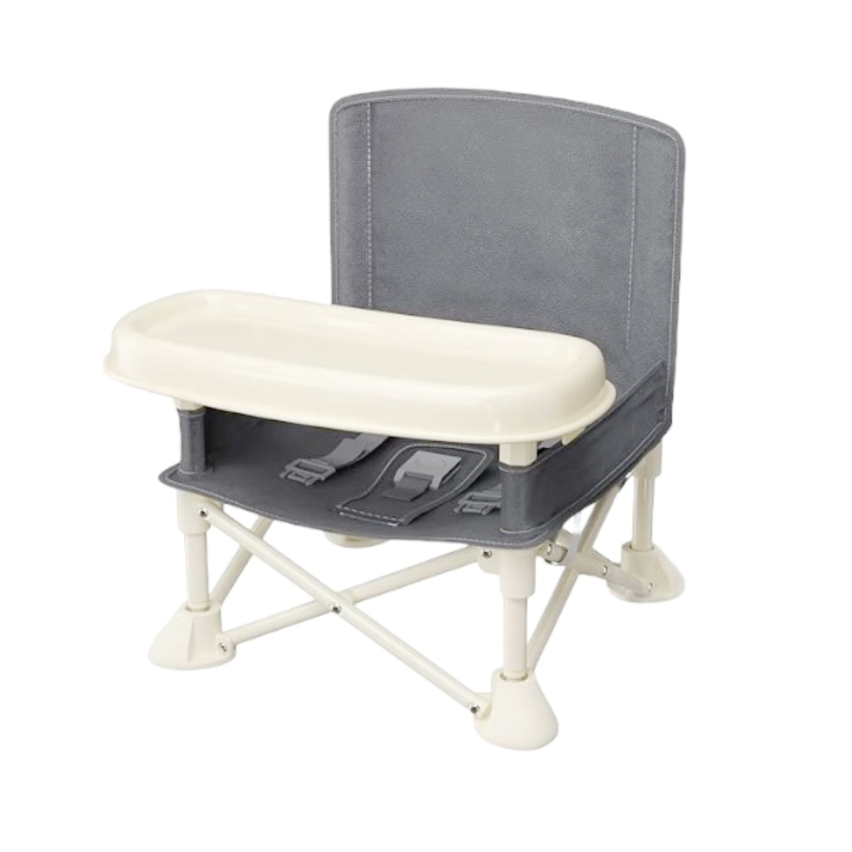 Greenwalnut Portable Foldable Kids Camp Chair & Booster Seat with Removable Tray, Safety Harness, Carry Bag, Lightweight for Camping Picnics & Outdoor Use, Beige & Grey