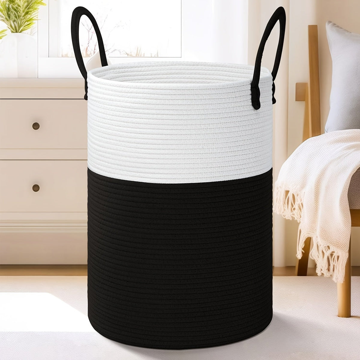 Collapsible Cotton Rope Woven Laundry Basket, Natural Elegant Laundry Hamper for Bathroom Nursery & Living Room, Versatile Storage for Clothes Toys & Blankets, 40L 60L 80L 100L, 9 Colors