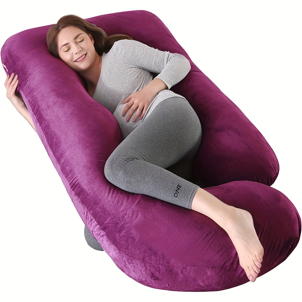 J & U-Shaped Pregnancy Pillow, Full Body Maternity Pillow with Velvet & Flannel Cover, Back, Legs & Belly Support for Pregnant Women, 43", 47" & 55", Multiple Colors