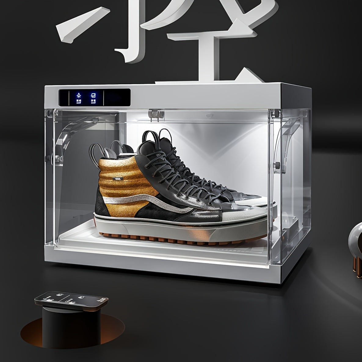 LED Shoe Storage Box Transparent Stackable with Auto-Open Lid, Intelligent Control Clear Plastic Sneaker Display Case for Sports Shoe Collection & Wardrobe Closet Organization, White 1 or 4 Pack