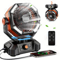 Portable Camping Fan with Remote Control - 8 Speeds, Dual Motor, Rechargeable Battery, Outdoor Fan for Camping Tent Yard Barbecue Beach - Orange Black & Green Black