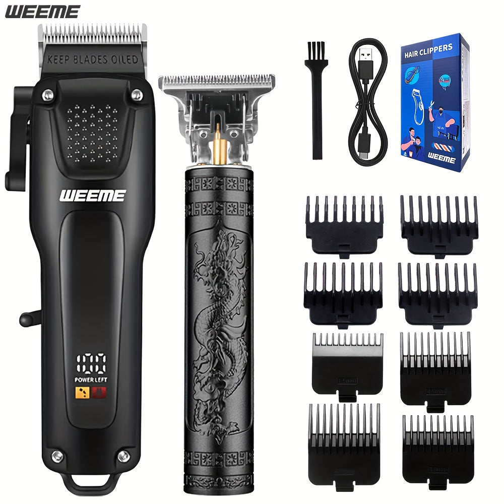 Men's Grooming Set - Professional Hair Clipper, Cordless Shaver & Beard Trimmer - LCD Display & USB Fast Charge - 2-Piece & 3-Piece - Black - Gift for Dad, Husband & Groom