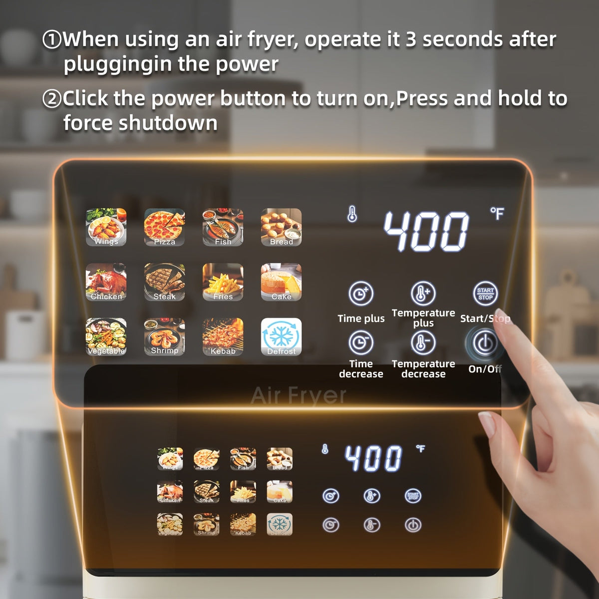 Air Fryer Oven 10Qt 12-in-1 Smart Convection – Glass View Window Nonstick Basket Touchscreen Controls for Kitchen in Cream White & Black