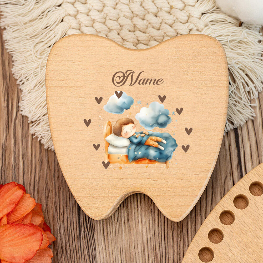 Personalized Baby Tooth Keepsake Storage Box, Custom Name & Color-Printed Design for Incisors Canines & Wisdom Teeth, Tooth Elf & Tooth Angel Designs, Baby Milestone Memory Gift