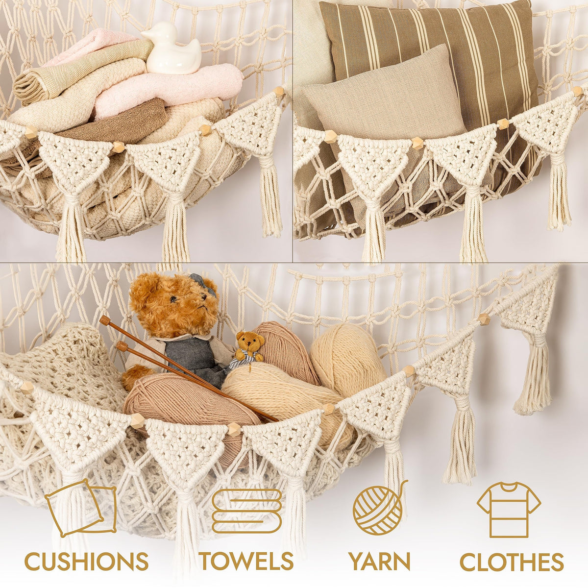 Macrame Stuffed Animal Storage Net Hammock Extra Large, Boho Plush Toy Organizer Holder for Kids Room Nursery Wall Decor, Fits Small & Large Stuffed Animals, Dreamcatcher Style