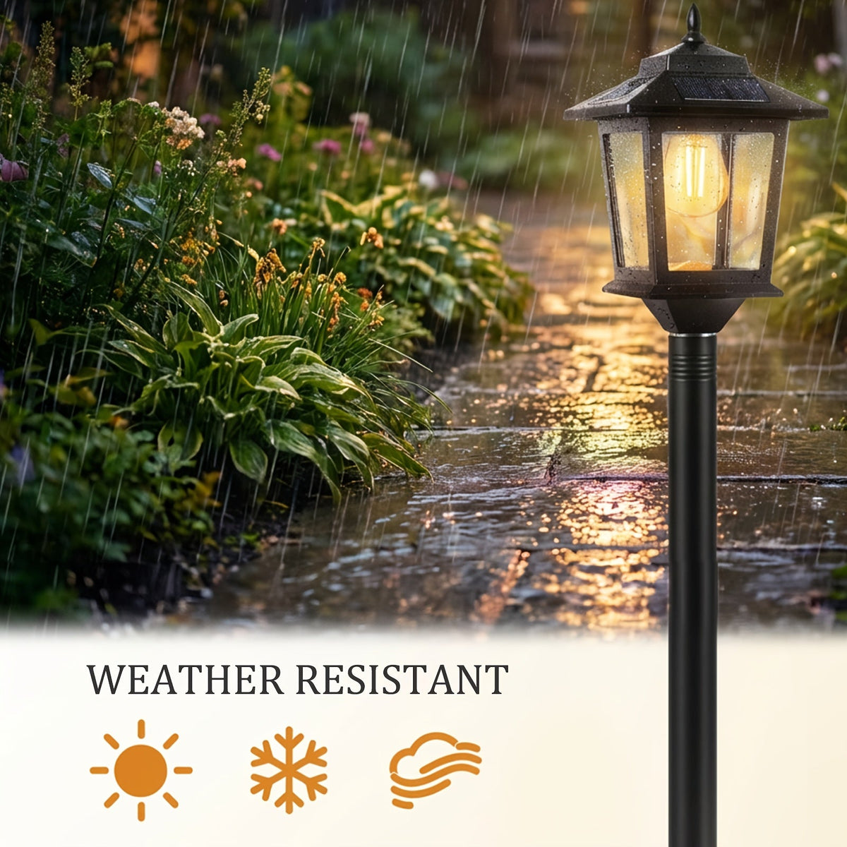 2-Pack 63" Solar Lamp Post Lights - IP44 Waterproof, 1800LM, Warm White, Replaceable Bulb - Garden, Patio, Pathway & Driveway - Halloween & Christmas Outdoor Decorative Pole Lights