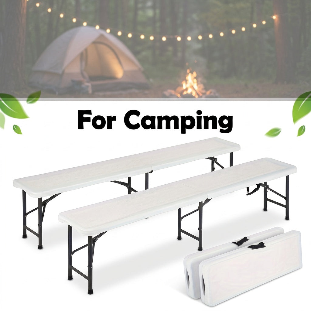 6-Foot Heavy-Duty Folding Bench, Plastic Seat, Metal Legs, Lightweight & Sturdy, for Outdoor & Indoor Use, Camping, Picnics, Parties, Weddings, Tailgating, Easy Fold & Store