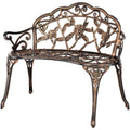 Outdoor Metal Rose Garden Bench Cast Aluminum Frame 500lb 2-Person Seating for Patio Porch Path Lawn Yard & Deck – Weather Resistant, Anti-Rust, Classic Decorative Design, Bronze/White/Green