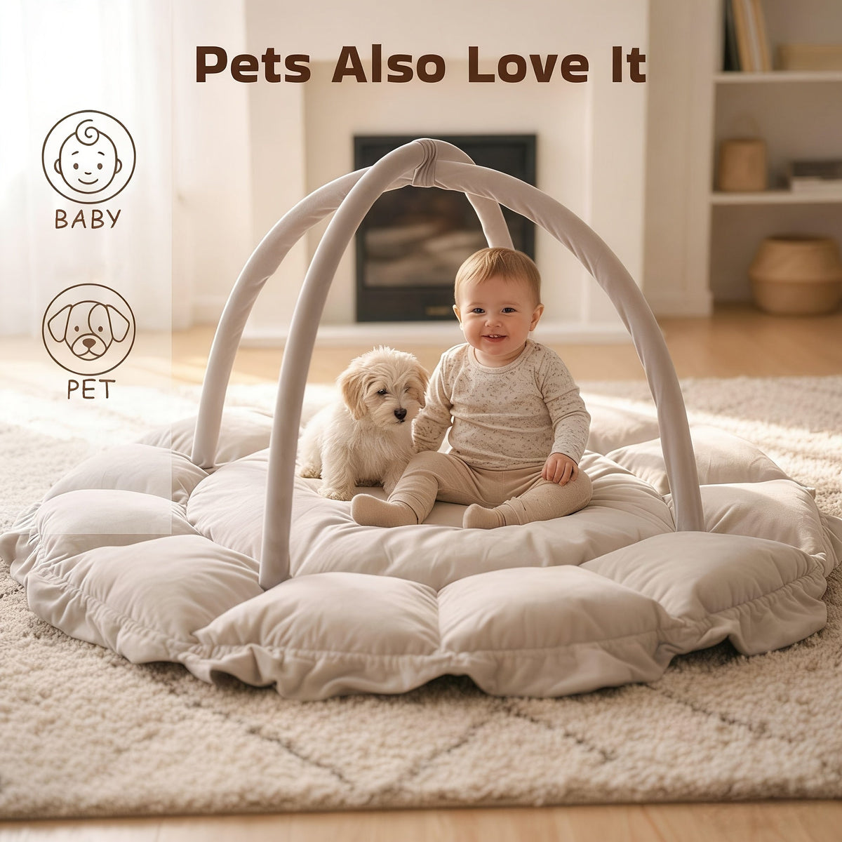 5-in-1 Thick Plush Baby Play Gym Convertible Activity Mat 6 Detachable Toys Tummy Time Mat Ball Pit Baby Lounger for Newborn to Toddler – Pink