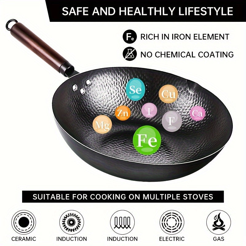 12.6" Carbon Steel Wok with 11-Piece Cookware Accessories - Flat Bottom Chinese Stir Fry Pan for Induction, Electric, Gas & Halogen - All Stoves Compatible