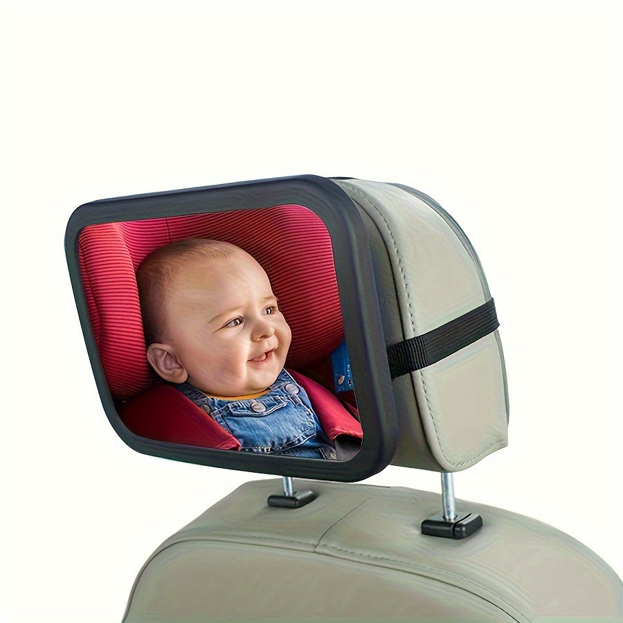 Baby Car Backseat Safety Mirror, Shatterproof 360° Rotatable Extra-Wide Crystal Clear Rear-Facing View, Easy Strap Headrest Mount Baby Car Seat Mirror for Rear-Facing Infant Monitoring, Black