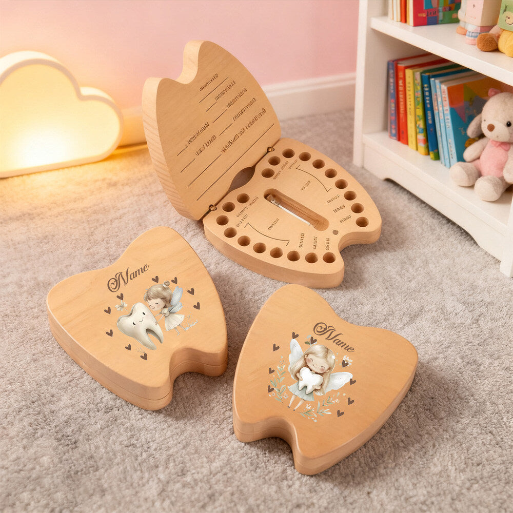 Personalized Baby Tooth Keepsake Storage Box, Custom Name & Color-Printed Design for Incisors Canines & Wisdom Teeth, Tooth Elf & Tooth Angel Designs, Baby Milestone Memory Gift