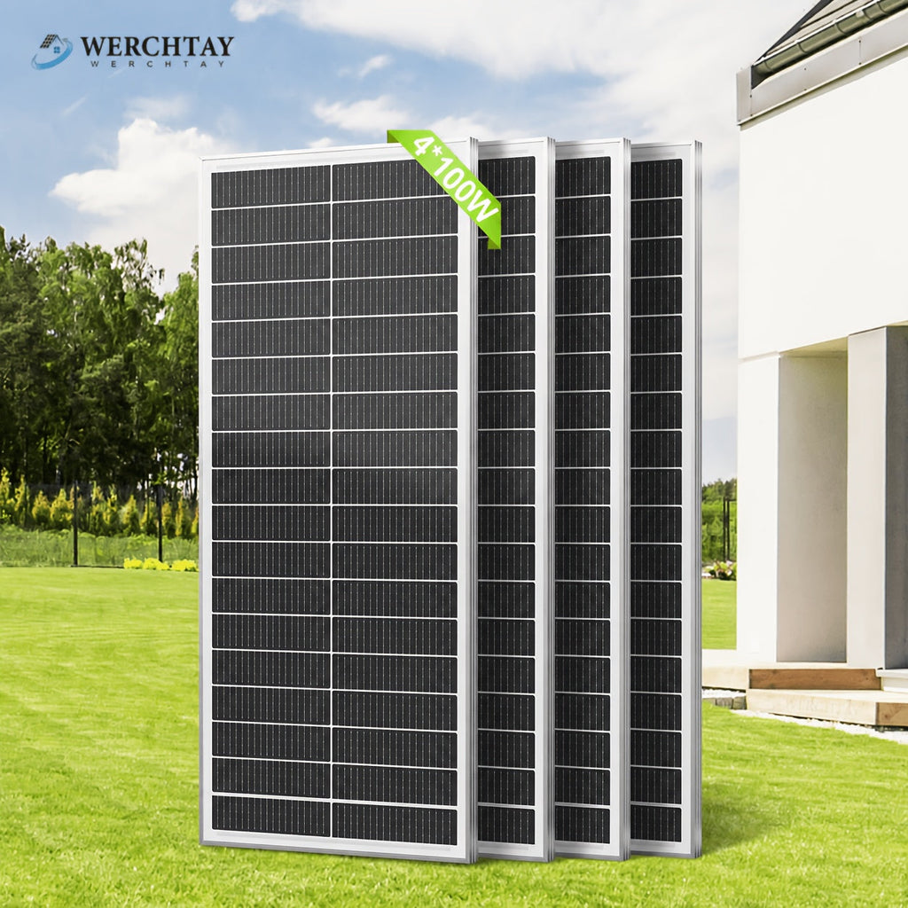 100W Monocrystalline Solar Panel 12V 18BB IP68 25.5% High Conversion Off-Grid for RV Car Home Camping Boat Shed & Farm – Lightweight Aluminum Frame, Available in 2-Pack & 4-Pack