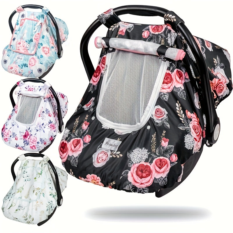 3-in-1 Minky Baby Car Seat Cover, Soft Breathable Infant Car Seat Cover for Newborns, Pink, Purple Flowers, Blue Animal & Black Flower