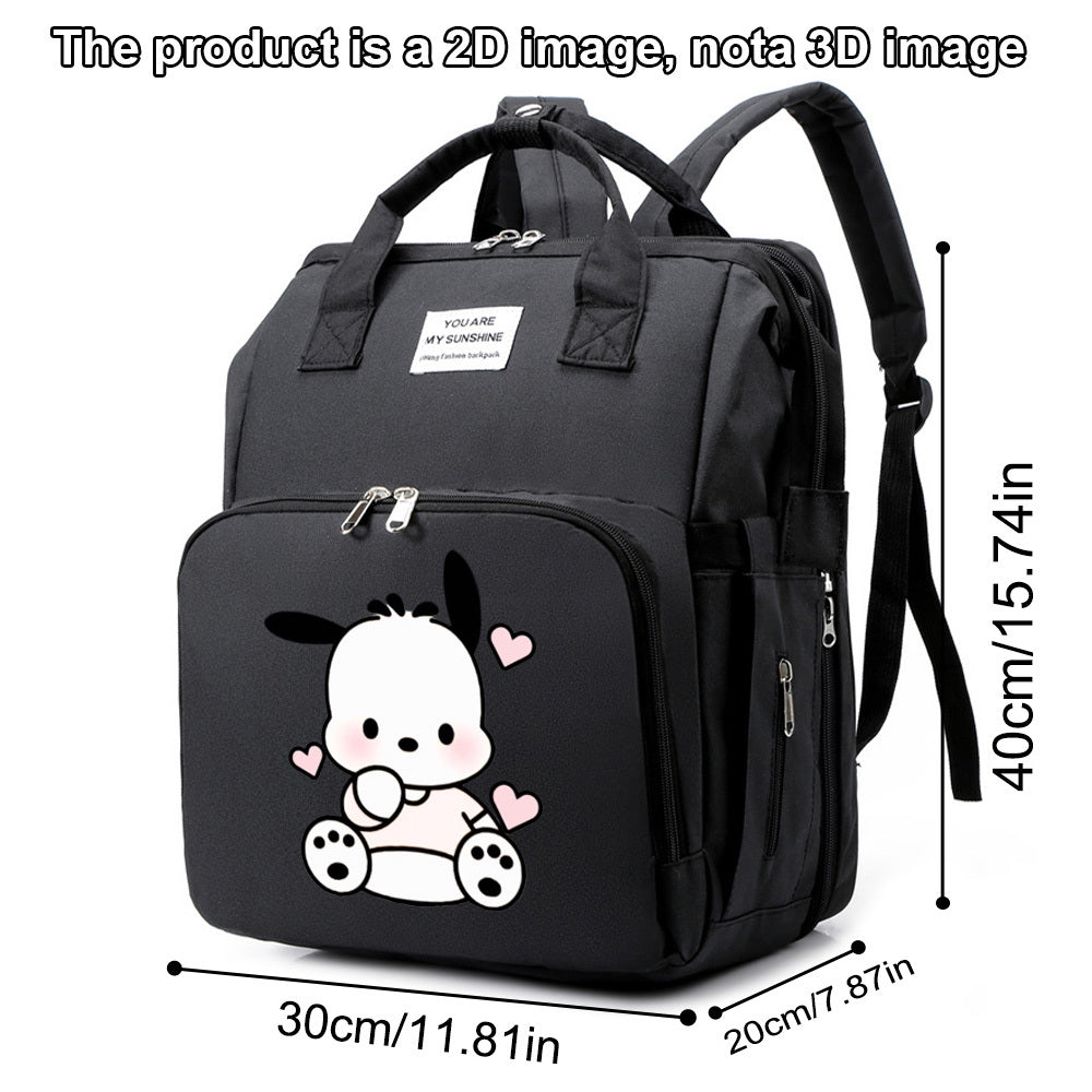 Cute Cartoon Puppy Print Diaper Backpack, Large Capacity Baby Bag for Daily Travel & Outdoor Activities, Stylish Mom & Dad Baby Bag, Black Purple & Grey