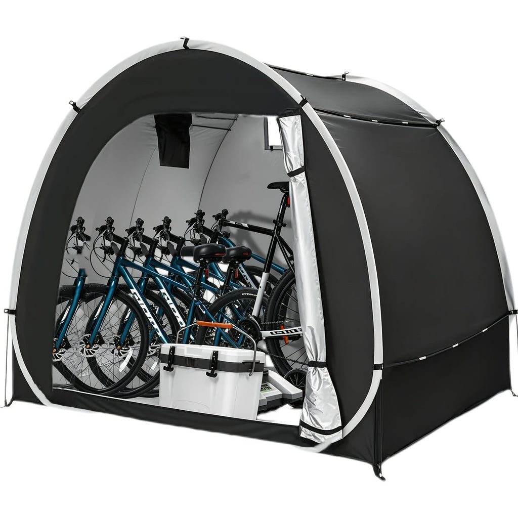Outdoor Bike Storage Shed Tent - PU 4000mm Waterproof 210D Oxford Fabric, UV Resistant, Ventilation Windows - Fits 2-3 or 4-5 Bikes, Garden Tools & Lawn Mower - Black