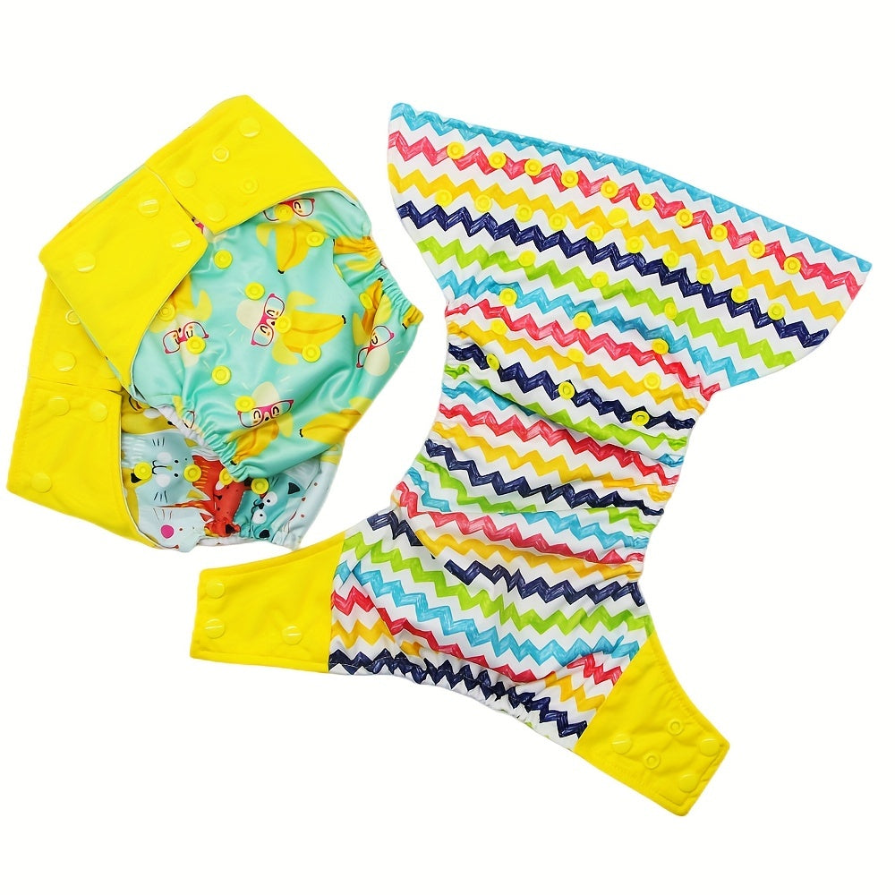 Reusable Cloth Diaper Set of 3 for Baby 0-2 Years, Washable Adjustable One-Size Pocket Diapers Fits 6.6-33 lbs, Cute Print Unisex Cloth Nappies for Boys & Girls