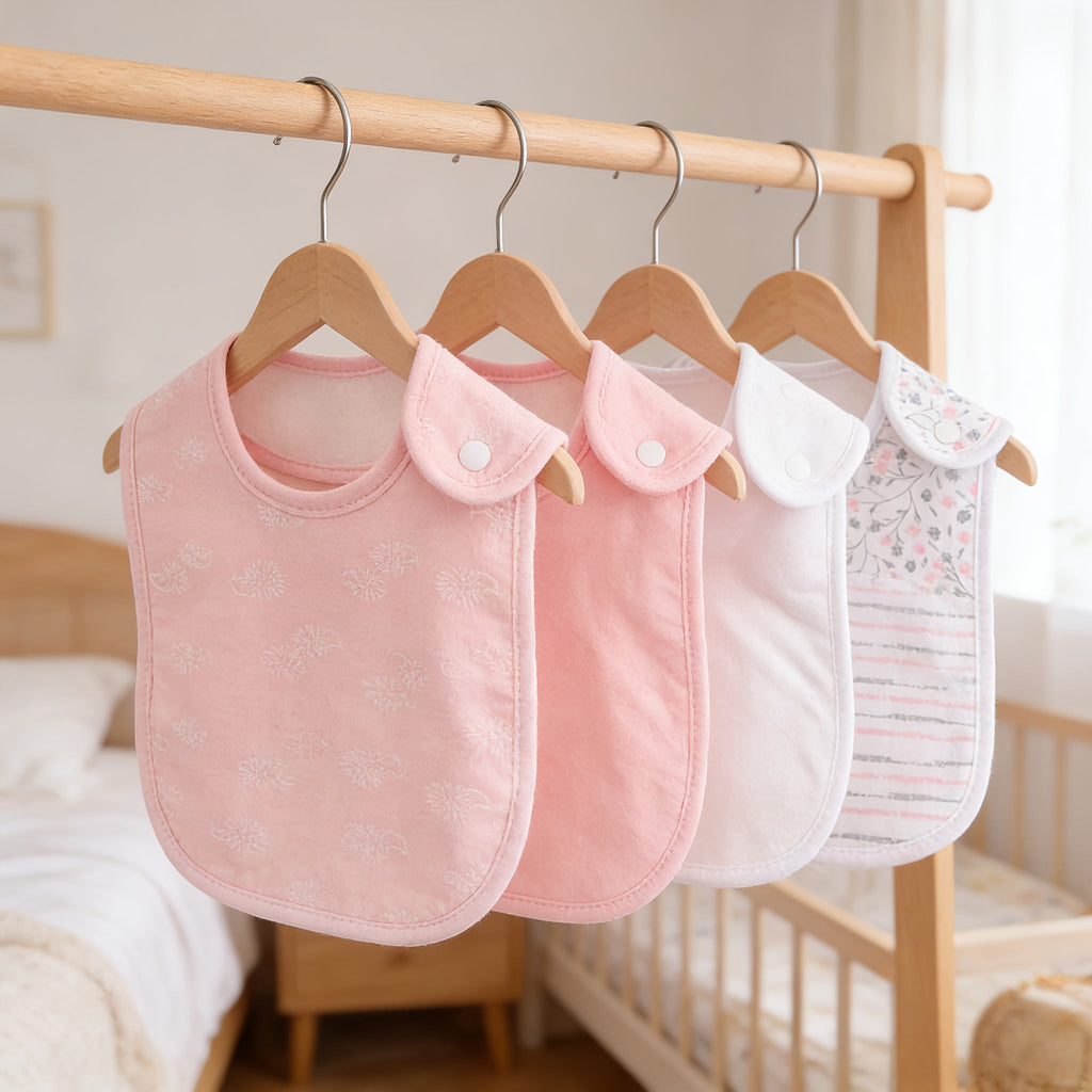 6-Pack Snap Baby Bibs, Soft Absorbent Newborn Saliva Towel Drool Bib Set with Snap Closure for Infants & Toddlers, Pink
