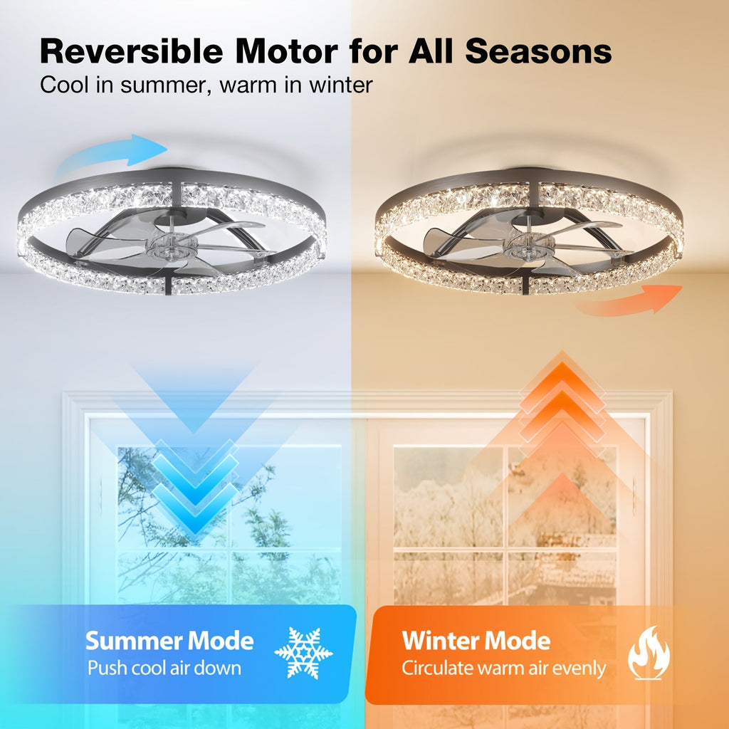 24" Ceiling Fan with Light & Remote – Low Profile Flush Mount 3CCT Dimmable LED 6-Speed Quiet Reversible Motor Modern Fandelier for Bedroom Kitchen Living Room in Black & White