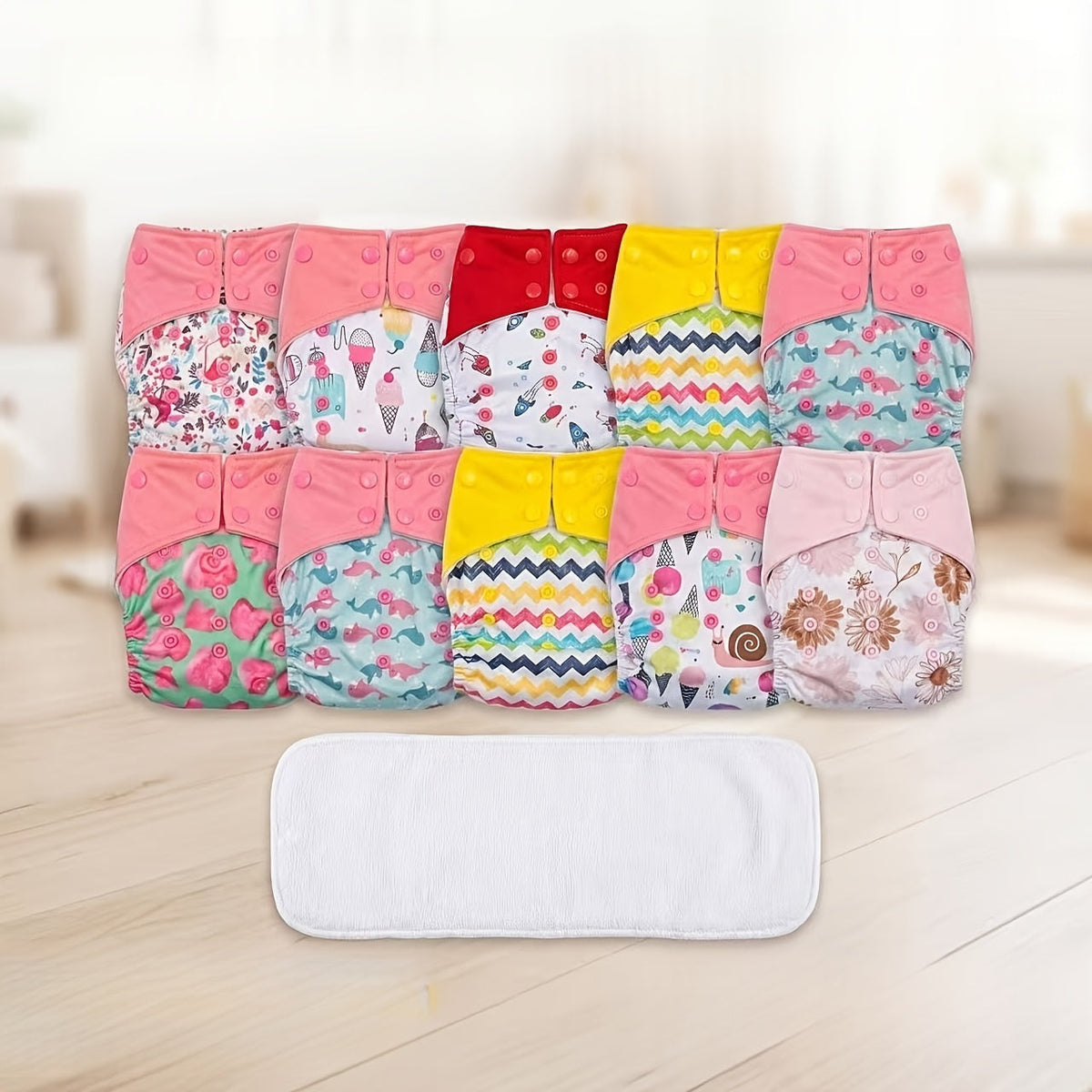 12-Piece Reusable Baby Cloth Diapers with 6 Absorbent Inserts, Adjustable Washable Leakproof Nappy Covers for Newborn to Toddler Ages 0-3 Years (3-15kg)