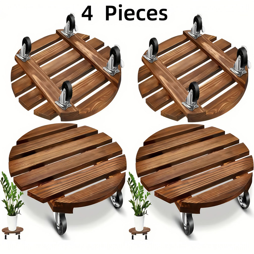 Acacia Wood Rolling Plant Caddy - 15.7" Round Plant Stand with 360° Lockable Wheels, 360 lb Capacity, Pre-Assembled, Indoor & Outdoor - 2-Pack or 4-Pack