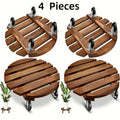 Acacia Wood Rolling Plant Caddy - 15.7" Round Plant Stand with 360° Lockable Wheels, 360 lb Capacity, Pre-Assembled, Indoor & Outdoor - 2-Pack or 4-Pack