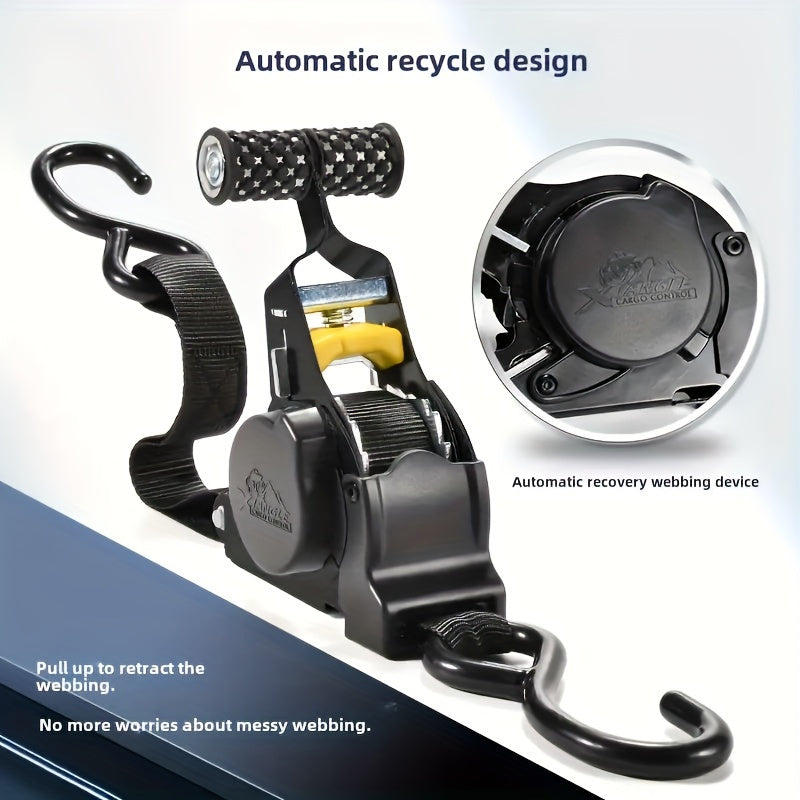 Heavy-Duty Automatic Retractable Cargo Strap - No Assembly, Free Extension & Contraction, Coilable - Moving, Towing, RV, Trailer & Vehicle Load Securing - Black