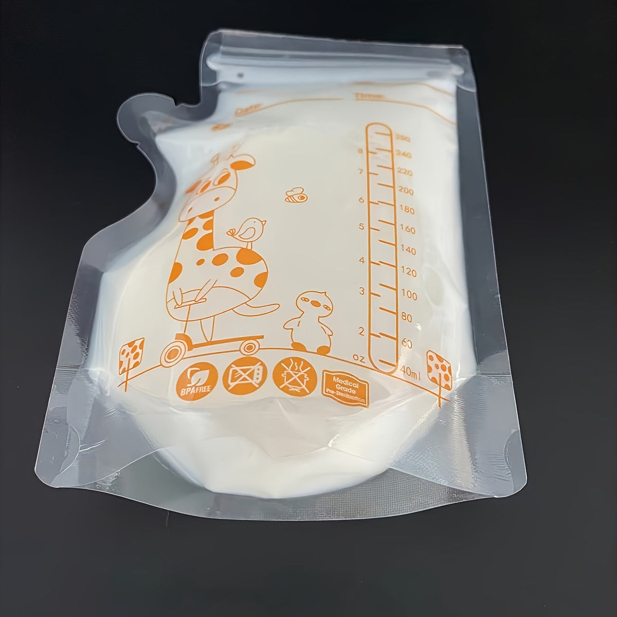 100-Pack 8oz/250ml Breast Milk Storage Bags with Pour Spout, Double-Sealed Self-Standing Flat Profile Freezer & Refrigerator Safe Transparent PP Milk Storage Bags for Breastfeeding Moms