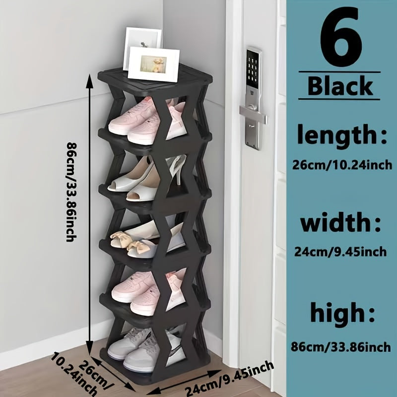 6 or 9 Tier Folding Shoe Rack for Entryway Hallway Bedroom - Space Saving Removable Narrow Shoe Organizer for Home Dorm Living Room, Holds Shoes Keys & Small Items, Black, 2 Size Options