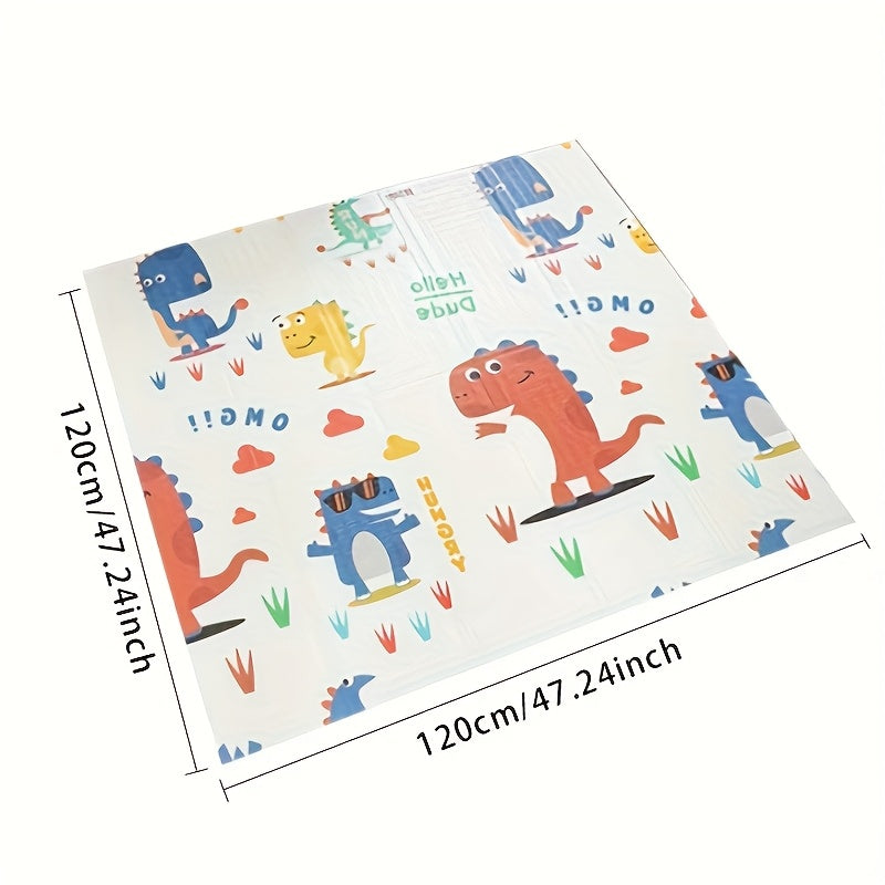 Thickened Baby Crawling Mat, Cute Dragon Cartoon Pattern, Foldable Easy-Store Infant Tummy Time & Learning-to-Crawl Floor Mat for Living Room & Bedroom, 120x120x1cm