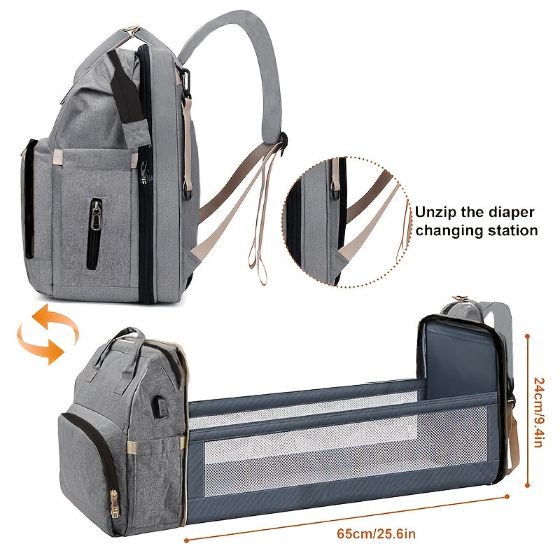 Versatile Baby Diaper Bag Backpack with Stroller Straps & Milk Bottle Pockets, Spacious Stylish Nappy Backpack for Boys & Girls, Infant Diaper Bag, Gray & Black