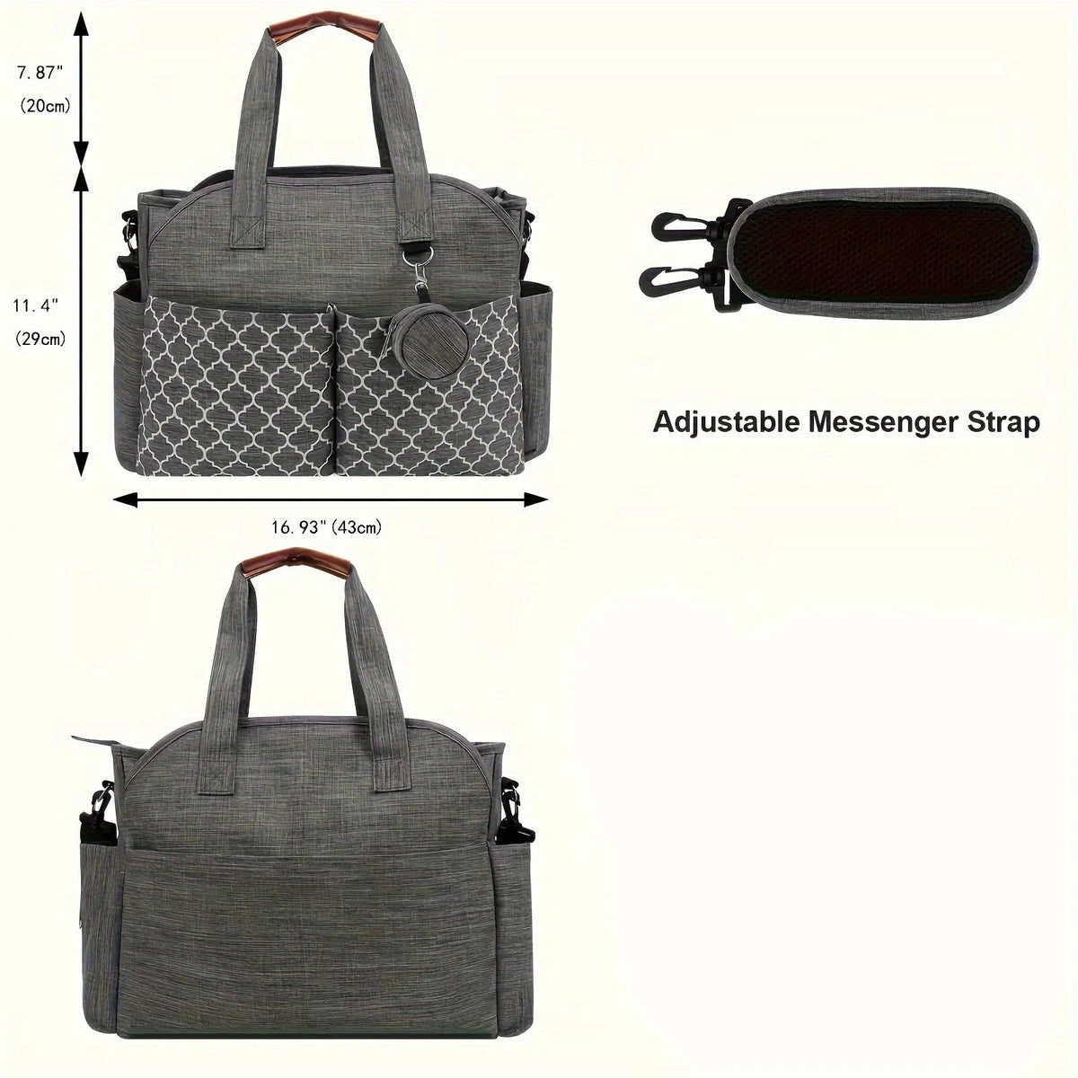 2-in-1 Custom Embroidered Diaper Bag, Personalized Alphabet Quilted Handheld & Crossbody Travel Bag for Mom & Dad, 4 Font Styles, Navy Blue & Grey