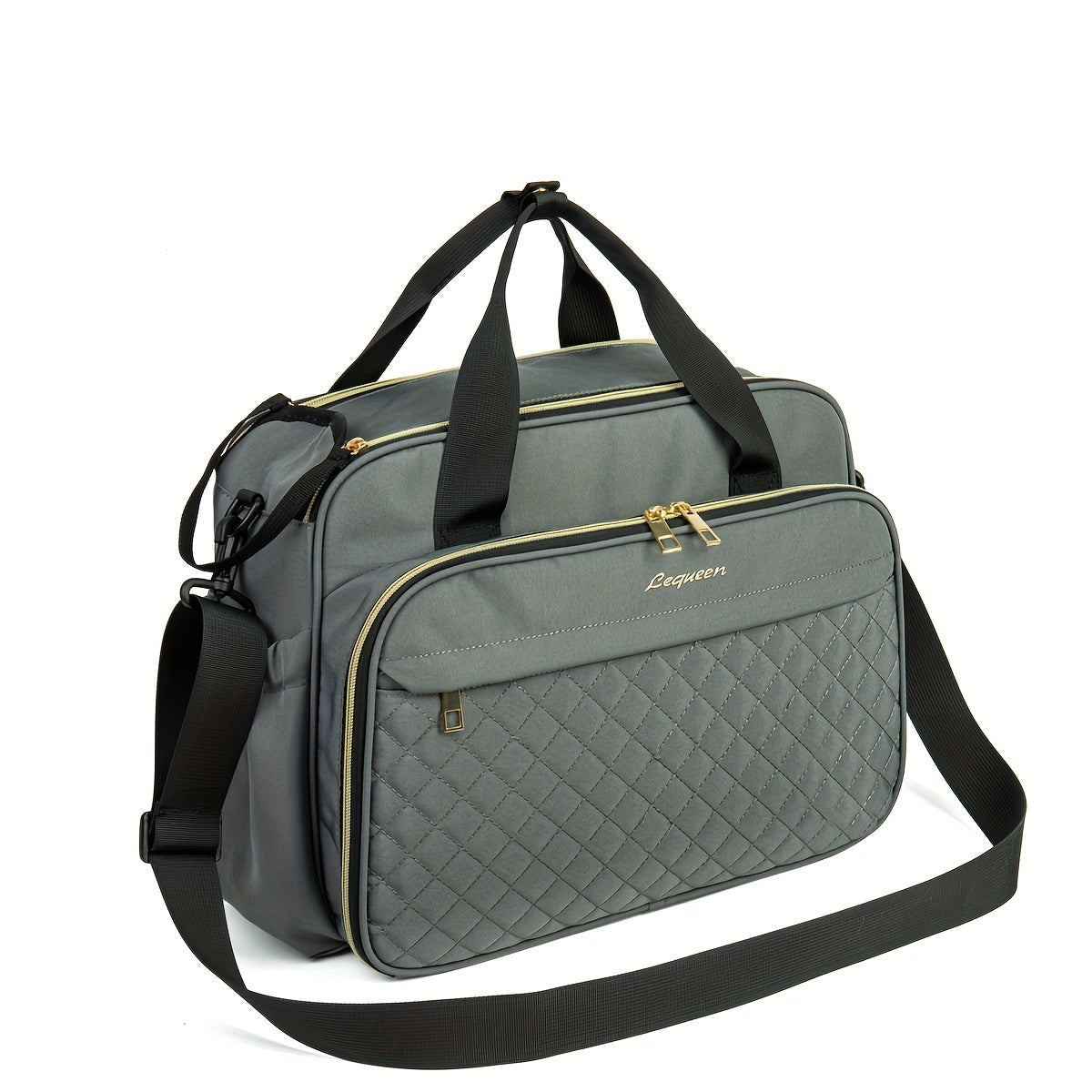 High-Capacity Quilted Oxford Diaper Bag with Crossbody Strap, Multi-Functional Large Capacity Baby Bag for Travel & Daily Use, Stylish Mom Bag in Black Grey & Pink Grey