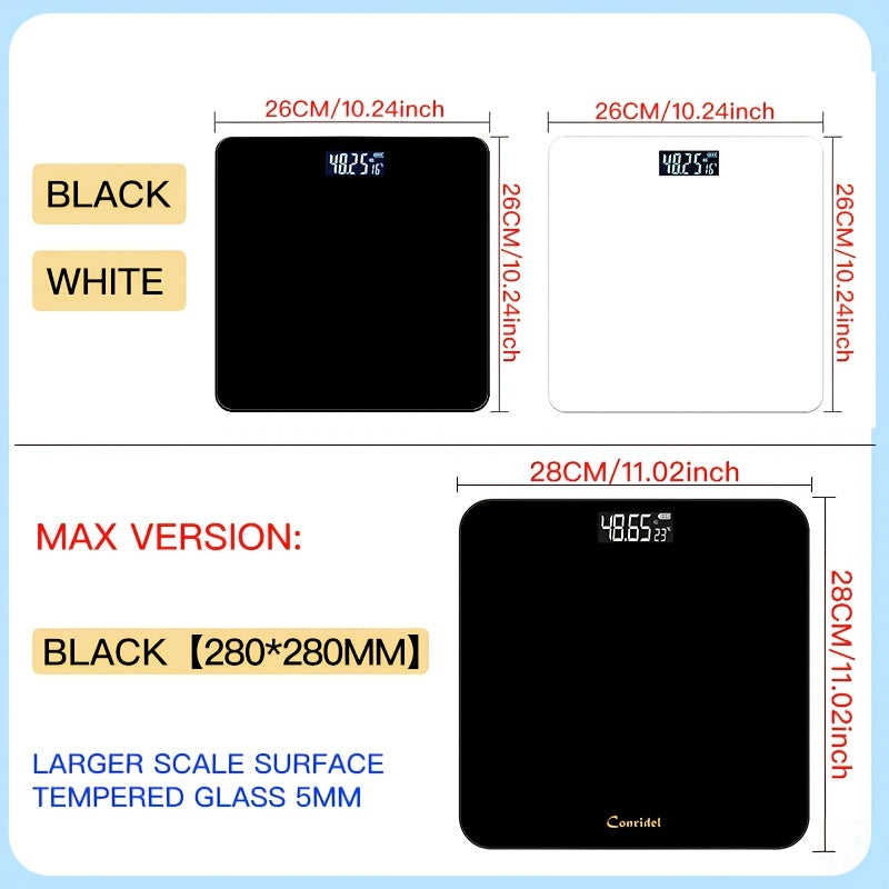 High Precision Digital Bathroom Scale LED Display Temperature KG Pounds Switch Tempered Glass Wide Platform for Home Gym Dorm Black White 260mm 280mm