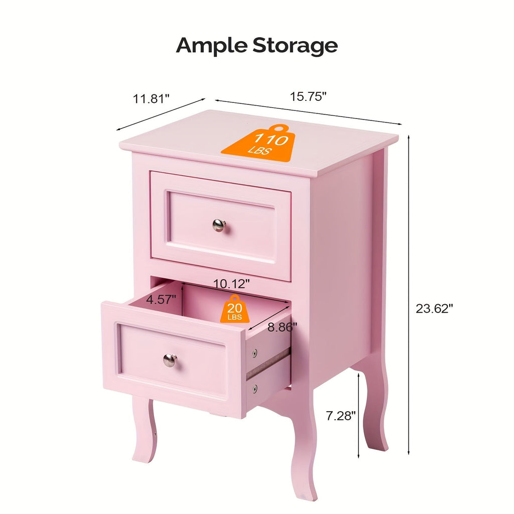 Nightstand with Drawers – Small Bedside Table for Bedroom Small Spaces in Forest Green White Blue Pink Navy Blue (Set of 1 or 2)