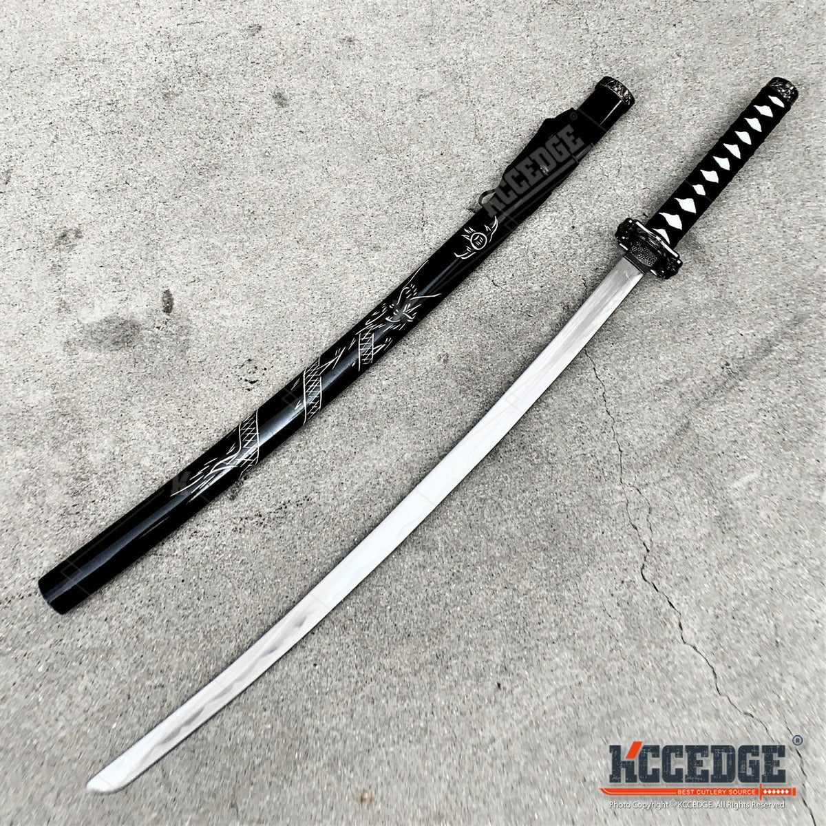Carbon Steel Japanese Training Sword 40" Full Tang Unsharpened Katana with Dragon Engraved Wooden Scabbard – Martial Arts Practice Samurai Sword