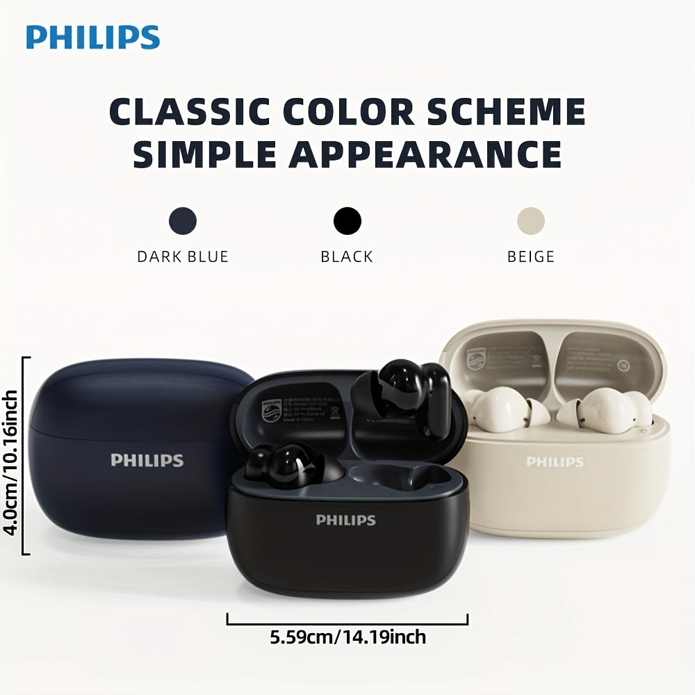 Philips TAT2569 Active Noise Canceling Wireless Earbuds - Bluetooth 5.4, 18H Playtime, Dual Beamforming Mics, Touch Control, Secure Sport Fit, Type-C Charging, iPhone & Android - Black, White & Blue