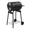 Barrel Charcoal Grill with Side Table & Bottom Shelf, 33.9"x20.5"x40.6", 4-Level Adjustable Charcoal Pan, Dual Air Dampers, Built-In Thermometer, Chrome Grates, 2 Wheels, for Backyard, Patio & Camping BBQ
