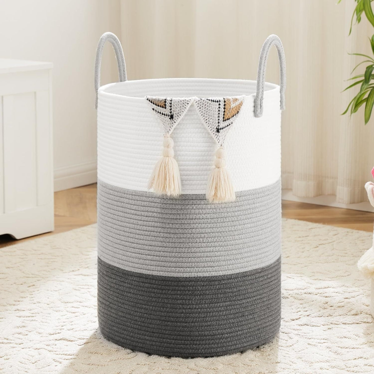 Collapsible Cotton Rope Woven Laundry Basket, Natural Elegant Laundry Hamper for Bathroom Nursery & Living Room, Versatile Storage for Clothes Toys & Blankets, 40L 60L 80L 100L, 9 Colors