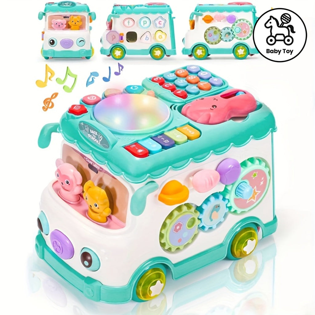 10-in-1 Musical Toy Bus for Babies, Sensory Learning Toy for 6 12 18+ Months, Baby Boy & Girl First Birthday Christmas Gift, Interactive Infant Activity Toy with Lights & Sounds