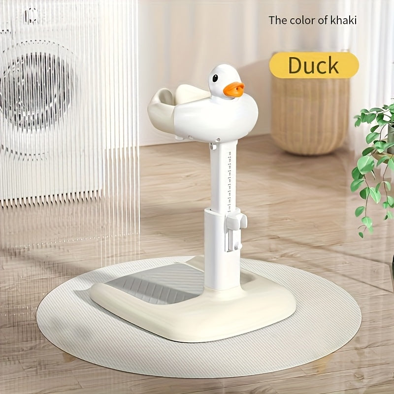Adjustable Folding Baby Bath Stand & Shower Rack, Non-Slip Standing Sponge Bath Table for Infants & Young Children, Duckling Design in Gray & Khaki