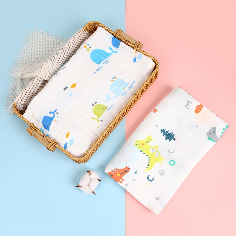 Baby Bath Towel Wrap for Newborns, Soft Absorbent 4-Layer Muslin Gauze Cotton Hooded Bath Towel Blanket for Infants & Toddlers, Cute Print Baby Shower Gift for Boys & Girls