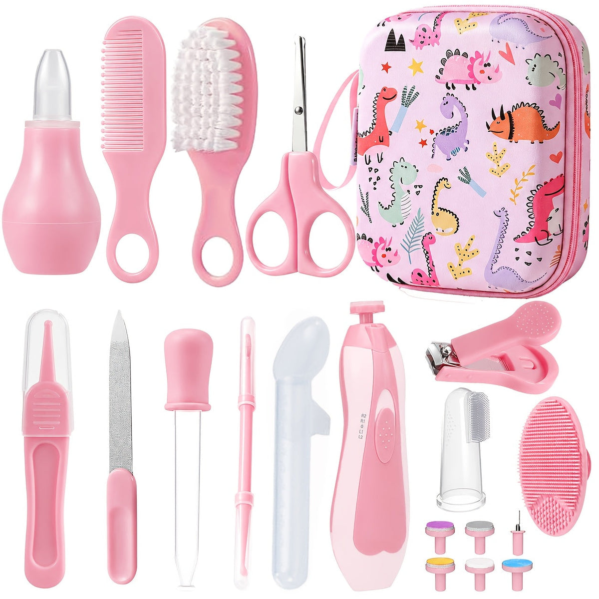 15-Piece Baby Grooming & Care Kit with Portable Case, Complete Newborn Essentials Set with Hair Brush Comb Nail Clipper & Nail File for Boys & Girls, Blue & Pink