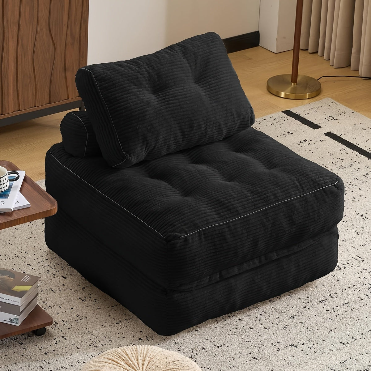 Folding Sofa Bed Convertible Sleeper Chair for Adults, Foam Filling Floor Couch with Pillow, Single Size Floor Mattress Fold Out Bed, Grey White Black Pink Blue Brown
