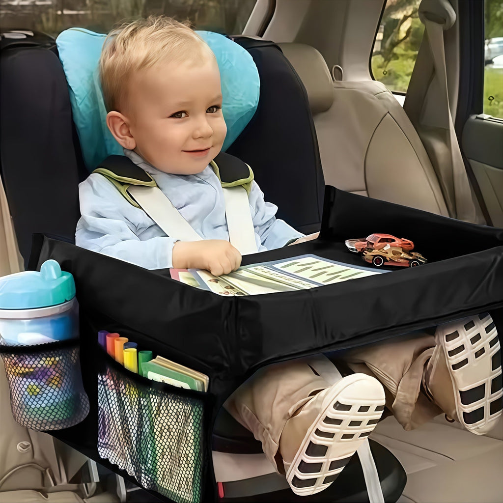 Kids Car Seat Travel Activity Table Tray, Multifunctional Backseat Storage Organizer for Children, Portable Lap Desk for Car Airplane & Home Use, Upgraded & Standard Version