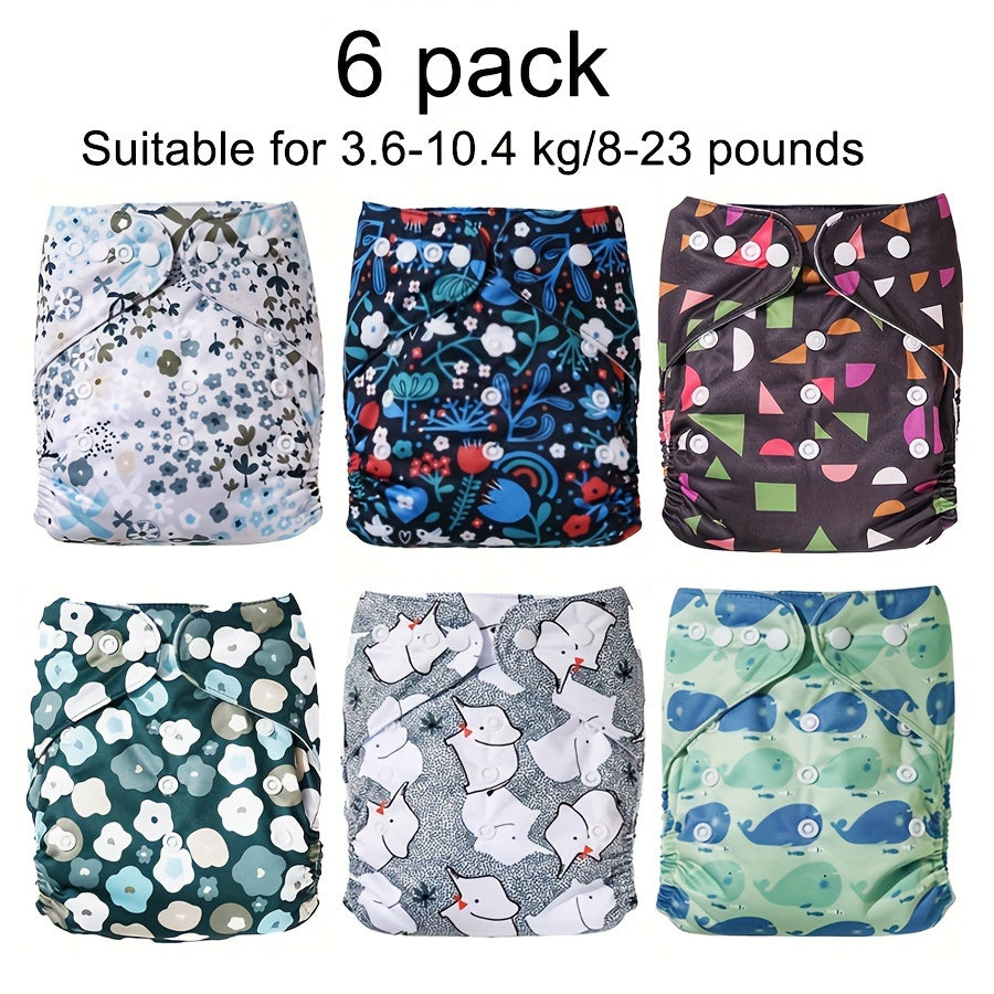 6-Piece Washable Baby Cloth Diaper Set, Adjustable One-Size Reusable Cloth Diapers Fits 8–23 lbs, Boy Series Girl Series & Neutral, Eco-Friendly Christmas & Holiday Gift
