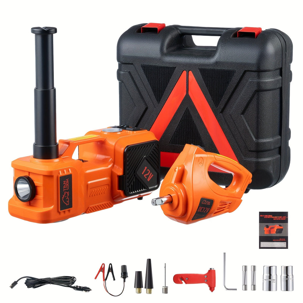 5-Ton (11,023lb) Electric Hydraulic Car Jack with Built-In Air Pump, Impact Wrench & LED Light – Portable Car Lift for SUV MPV Sedan & Truck Tire Replacement & Garage Maintenance