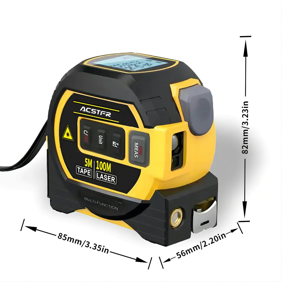 3-in-1 Laser Tape Measure – High-Precision Digital Laser Rangefinder + 16.4ft Steel Tape + Cross Laser Marking Tool (328ft Range, AAA Batteries Included)