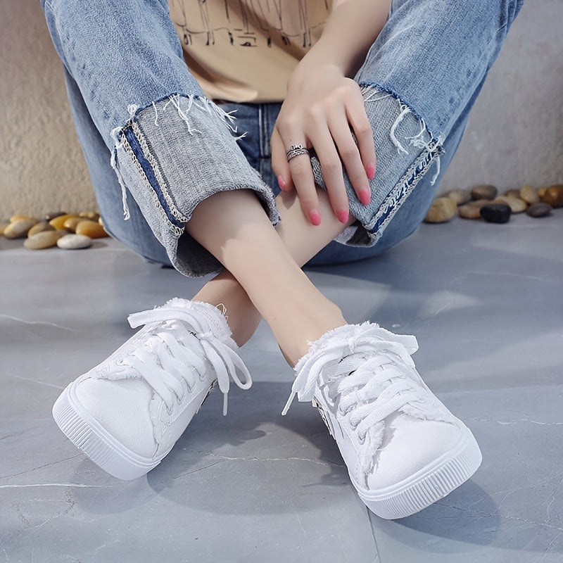 Women's Flat Slip-On Half Loafers - Breathable Casual Board Shoes - Korean Versatile Style - All-Season - US 4.5–10.5 - White, Black & Blue